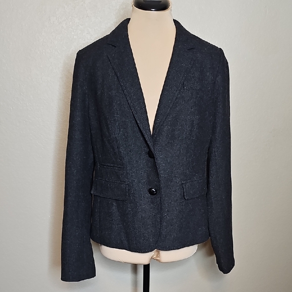 Banana Republic Herringbone Wool Blend Blazer Notch Lapel 2 Button 10 Black Gray - Picture 1 of 14